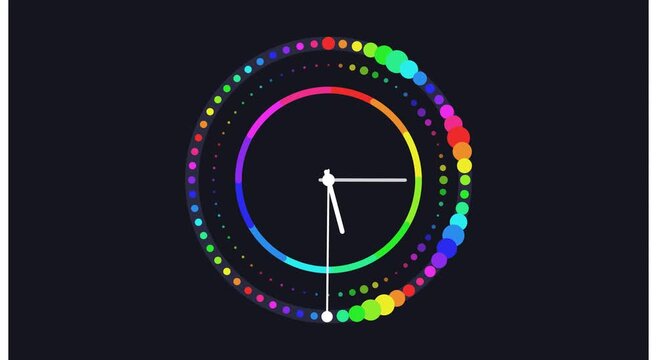 Abstract rainbow clock motion with rotating colorful animation