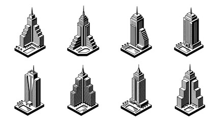Isometric Cityscape Collection: Diverse Skyscrapers and Architectural Styles © Wagiman Studio