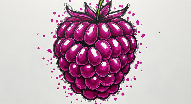 Vector illustration of a fresh blackberry and a ripe raspberry alongside a sweet purple grape bunch with a green leaf