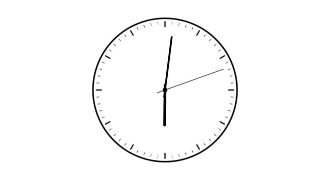 Minimalist analog clock face fast time lapse motion animation