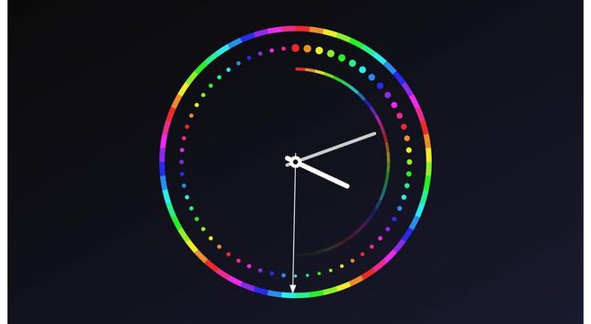 Minimalist rainbow clock animation with rotating animation