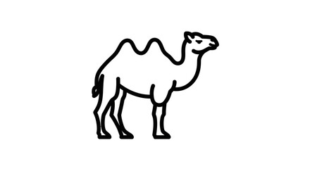 Fototapeta premium Simple black and white line art illustration of a two-humped camel standing in profile.