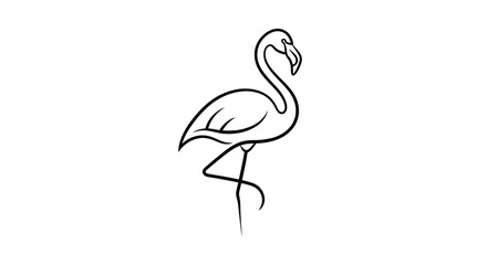 Obraz premium Elegant black and white line art illustration of a flamingo standing gracefully on one leg.