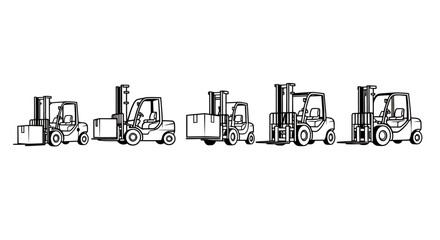 Fototapeta premium Row of Forklift Trucks Illustrated in Industrial Style.