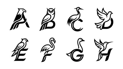 Alphabet Letters with Bird Silhouettes: A, B, C, D, E, F, G, H © Wagiman Studio