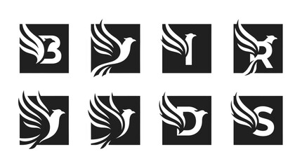 Logo Design Set: Bird Icon With Letters B, I, R, D, S Inside Squares © Wagiman Studio