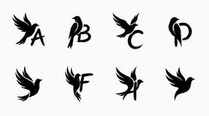 Alphabet Letters with Birds Silhouette - A, B, C, D, E, F, G, H © Wagiman Studio