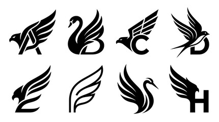 Elegant Bird Logos: Eagle, Swan, Swallow, Wing Monograms - Vector Icons © Wagiman Studio