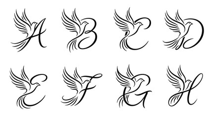 Alphabet Letters with Flying Dove Illustration © Wagiman Studio