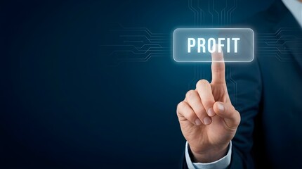 Obraz premium Business professional touching glowing profit button on digital cyber interface for corporate growth strategy