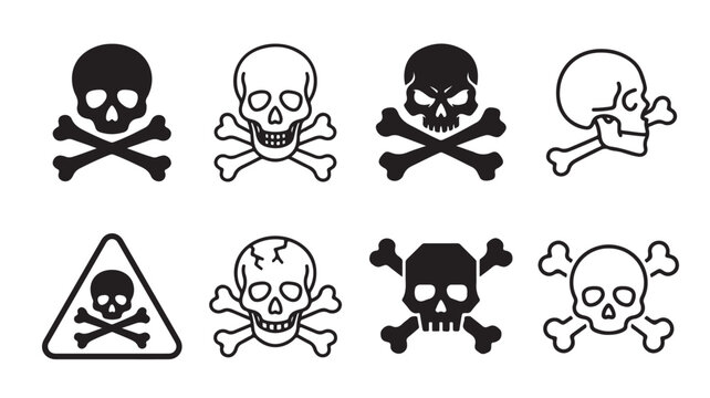Skull and Crossbones Vectors: Danger Warning Signs and Toxic Poison Symbols