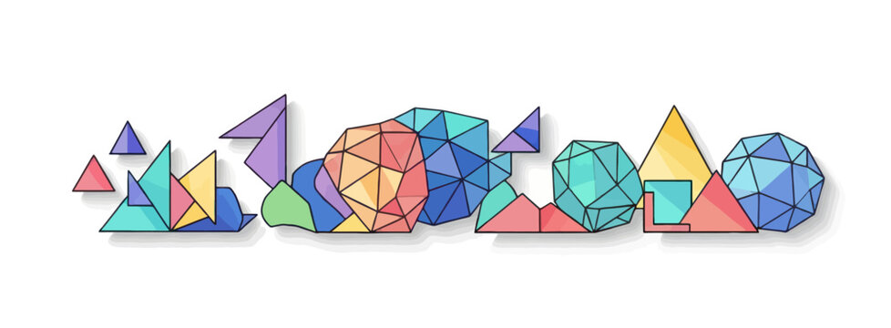 A vibrant parade of geometric facets and colorful dimensions.