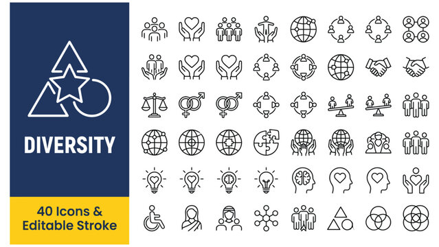 Diversity web icons in line style. Unity, friendship, social, community, collection. Vector illustration.
