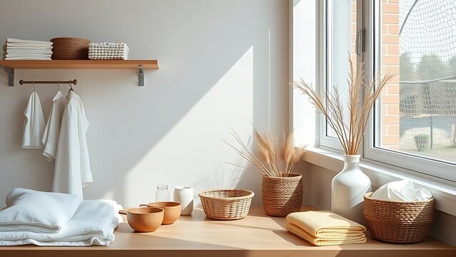 Milk glass on neutral background, natural whiten lifestyle concept.