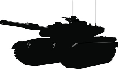 Military tank silhouette heavy armored vehicle, battlefield combat equipment isolated black vector illustration © Kaiyum
