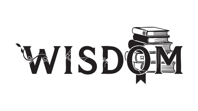 Wisdom typography text with a stack of educational books