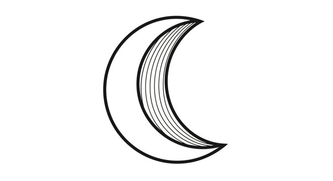 Minimalist Crescent Moon Outline Graphic Design Element. Stylized Black and White Half Moon Illustration Isolated on White