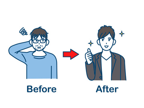 非モテ男からモテる男にイメチェンするイラスト