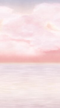 Beautiful watercolor sunset over the ocean background with calm waves and pink sky.Abstract gradient background（154）