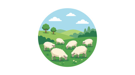 Group of sheep grazing together outdoors. © Awaludin