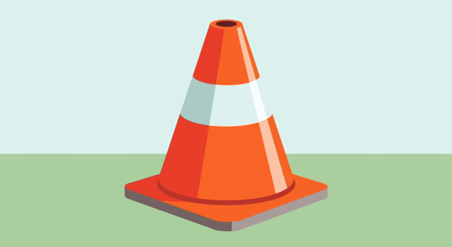 Bright Orange Traffic Cone with White Stripe Standing Upright.