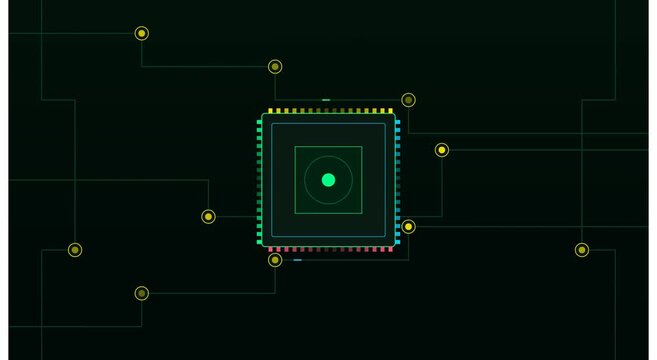 Digital cpu processor circuit board data flow animation