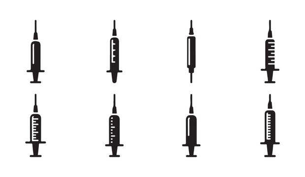 Syringe icon medical injection vaccine symbol vector set health care solid black design.