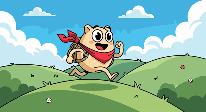 Cartoon Squirrel Wearing Red Bandana Running.