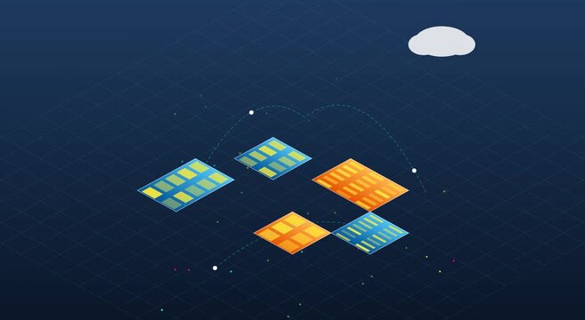 Isometric cloud computing network data transfer animation
