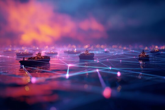 In limbo: oil tankers caught between crisis and resolution. Intelligent grid. Hope on the horizon: tankers awaiting the dawn of peace. Intelligent network. Information flow.