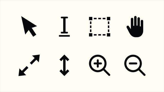 Solid black computer mouse cursor interface tool icon set vector collection