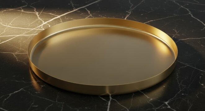Elegant Round Brass Serving Tray with Minimalist Design on Marble Surface