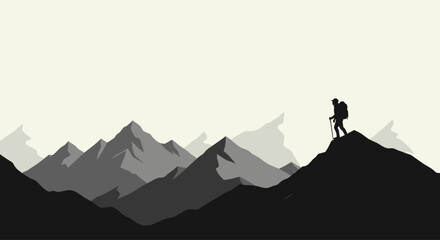 Person standing on mountain peak alone. © siti