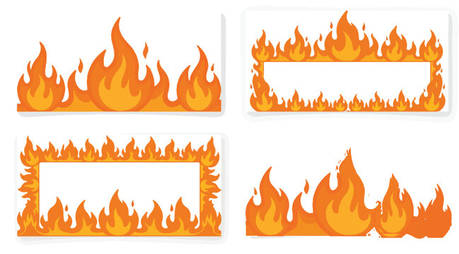 Cartoon fire flames border set, orange blazing fire frames and horizontal bonfire edges, flat vector fire elements for hot sale banners