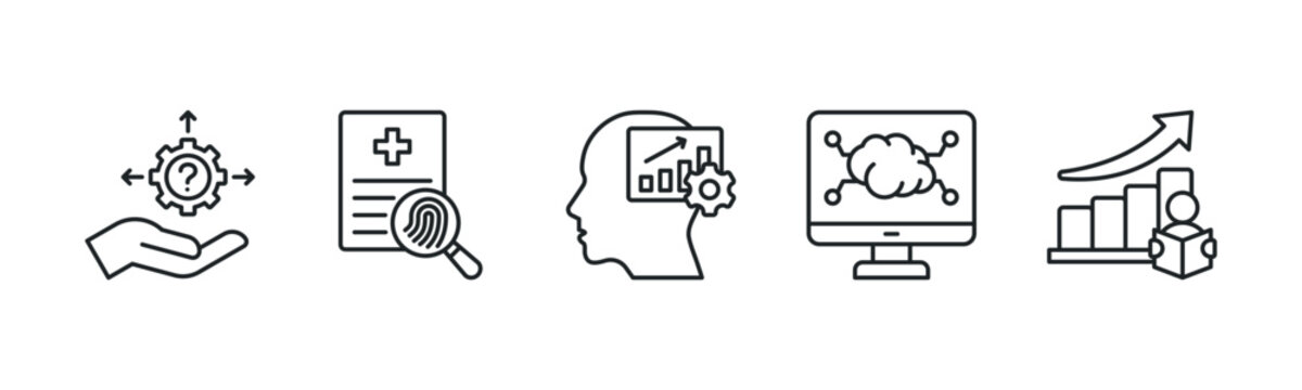 Evidence Based Decision Intelligence Framework icon line illustration. Decision Support, Evidence Based, Data Interpretation, Systems Thinking and Chart Reading