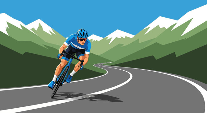 Cyclist Riding on Winding Road.