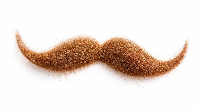 Mustache shape made of brown spice powder isolated on white background.