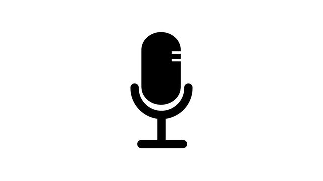 Microphone icon animation.Podcast microphone audio sound waveform animation.voice recording and podcast mic microphone button icon animation on white background.