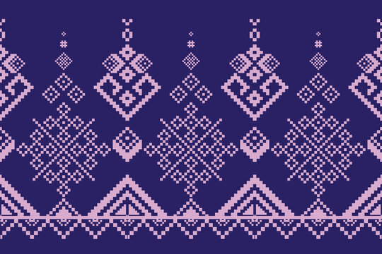 Cross stitch pattern concept showcasing traditional ethnic geometric pattern, Design for textile, background,carpet,wallpaper,clothing,wrapping,Batik,fabric,Vector illustration