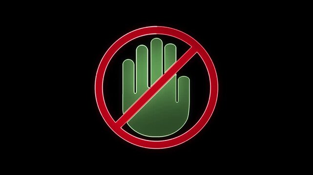 No allowed touching . please do not touch sign icon animated on a black background