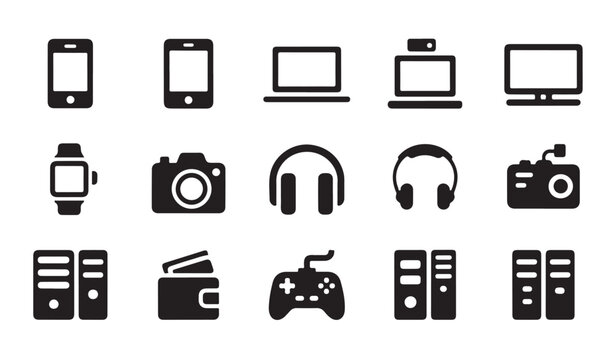 Modern consumer electronics icons collection featuring mobile devices audio and gaming gear.