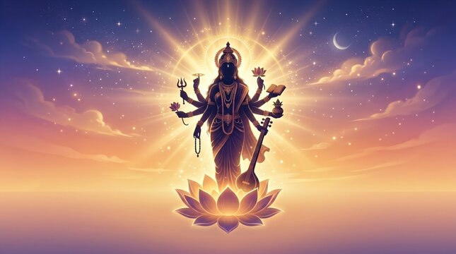 Gayatri Jayanti gradient banner with goddess silhouette and celestial golden light