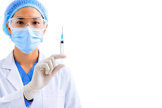 Healthcare professional holding syringe with copy space for vaccination and medical concept