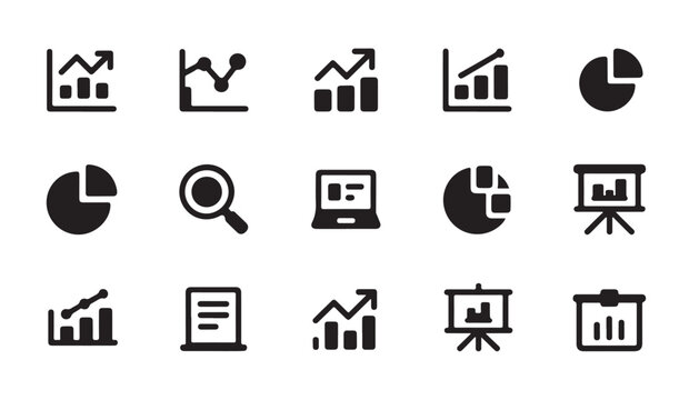 Business analytics flat icon set for financial data, report, chart and graph vector illustration.