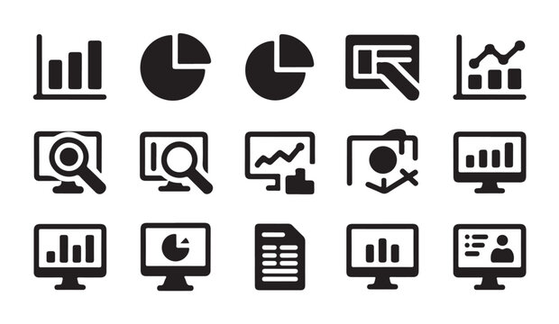 Business analytics flat icon set for financial data, report, chart and graph vector illustration.