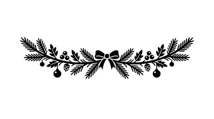 Christmas garland decorated with festive ornaments and pine cones forms a symmetrical holiday border design. © labubu