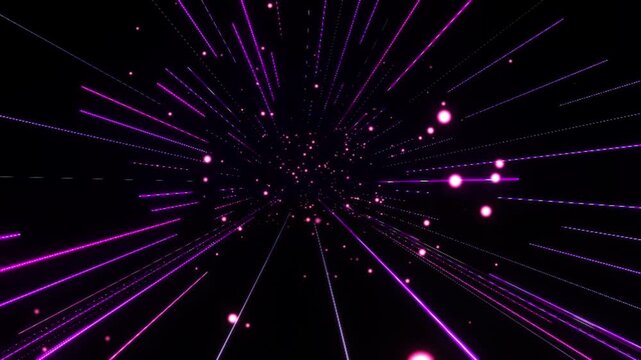 Futuristic 4K seamless motion loop showcasing a deep fiber optic data tunnel. Radiant parallel light paths curve smoothly at a 90-degree angle, reflecting off the water puddle floor below.
