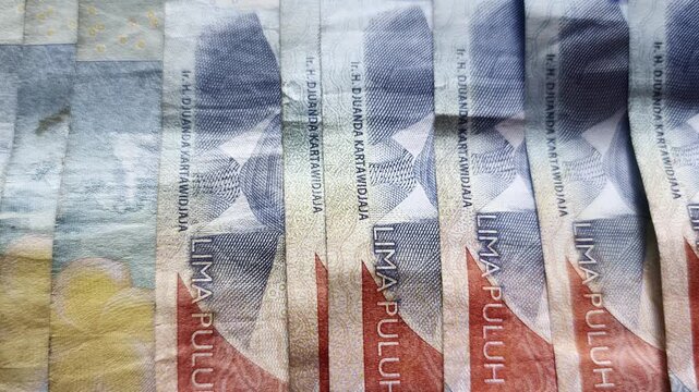Close Up of Indonesian Rupiah Banknotes 50000 IDR