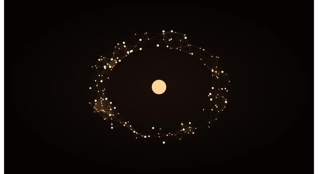 Abstract digital atom model with rotating plexus animation