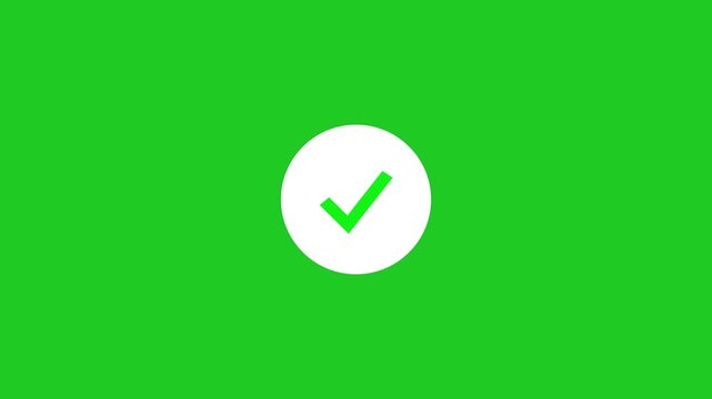 Green check mark icon in white circle animation on a green background. Check mark symbol. tick mark, approval, confirmation and success with 4k video.